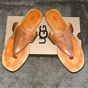 🤎 UGG Leather Tan Sandal Slides